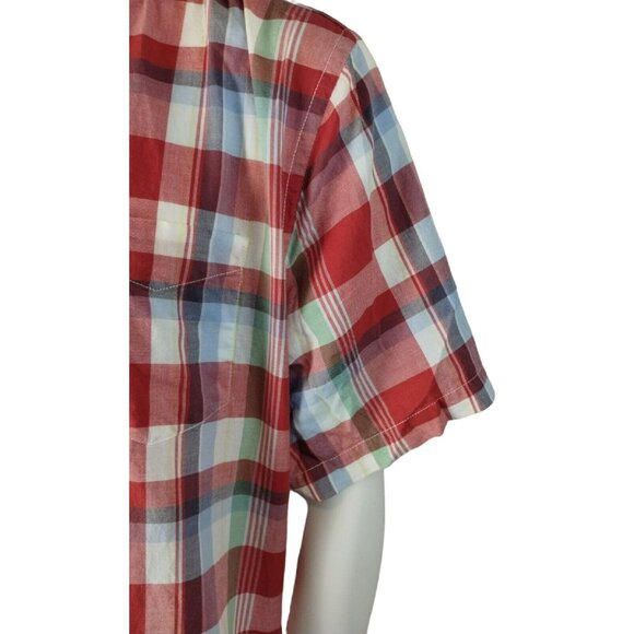 Merona Mens XXL Lightweight Red Plaid Short Sleeve Button Down Casual Shirt - Picture 9 of 12